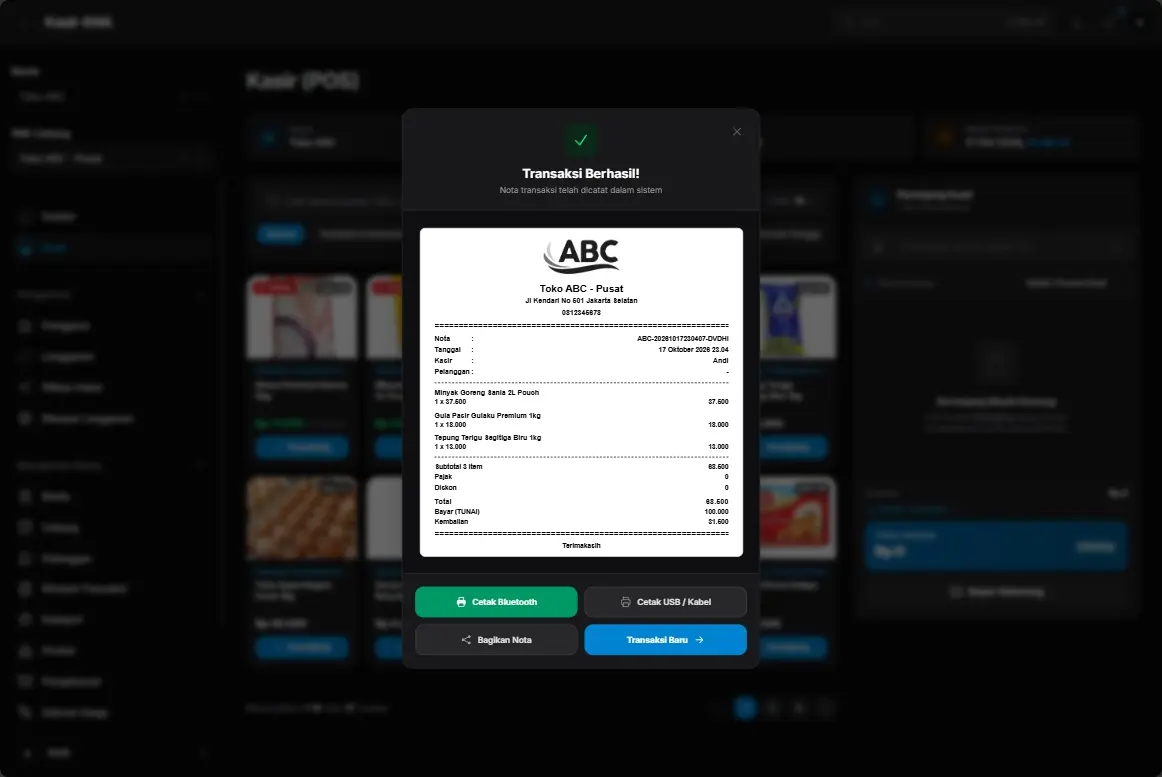 Cetak Struk & Kirim Nota Online Dark